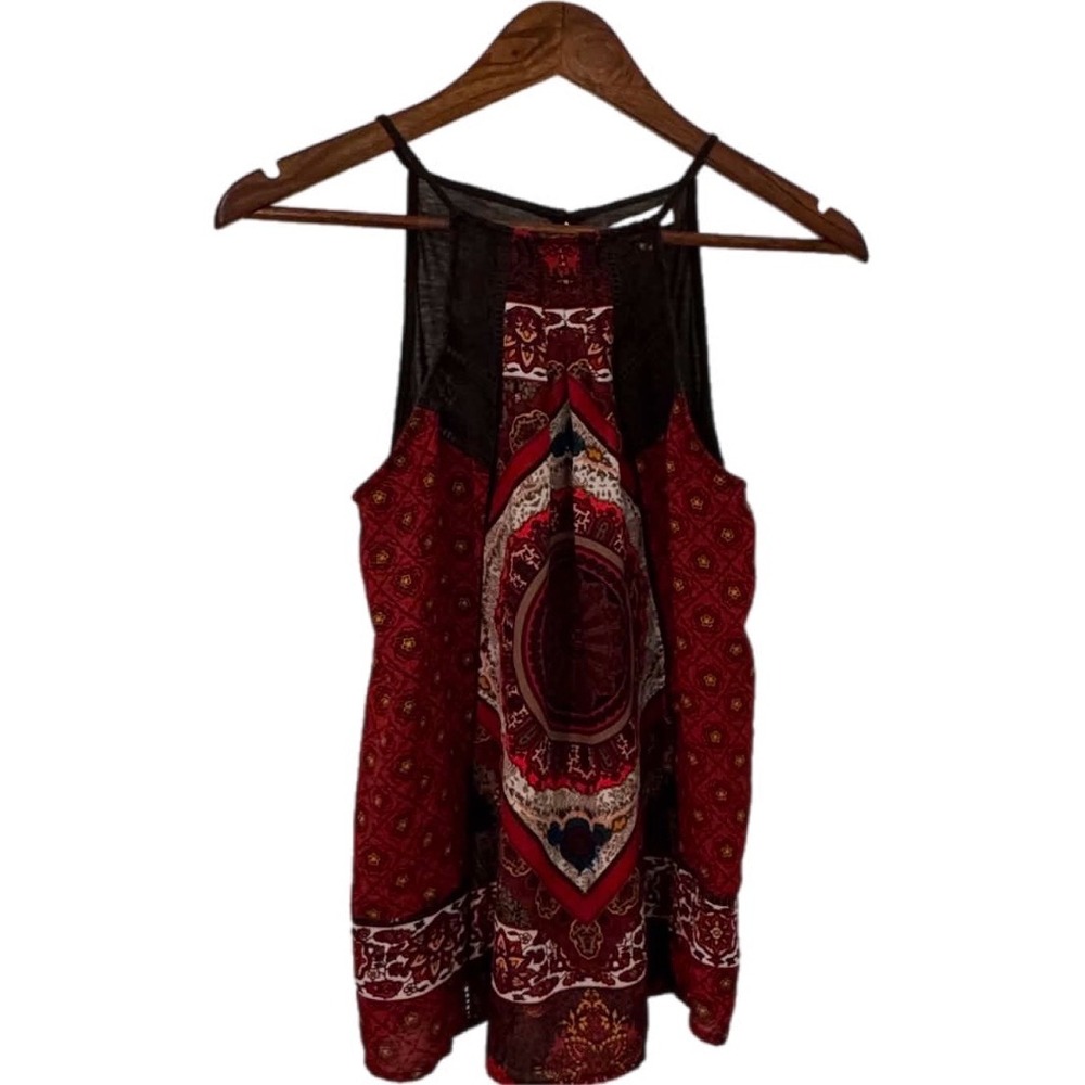 Coco + Jaimeson Halter Tank Top Womens Small Red Excellent Boho Crochet Paisley